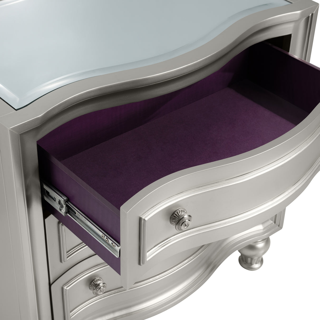 Reflections Nightstand W/Mirrored Top-Silver