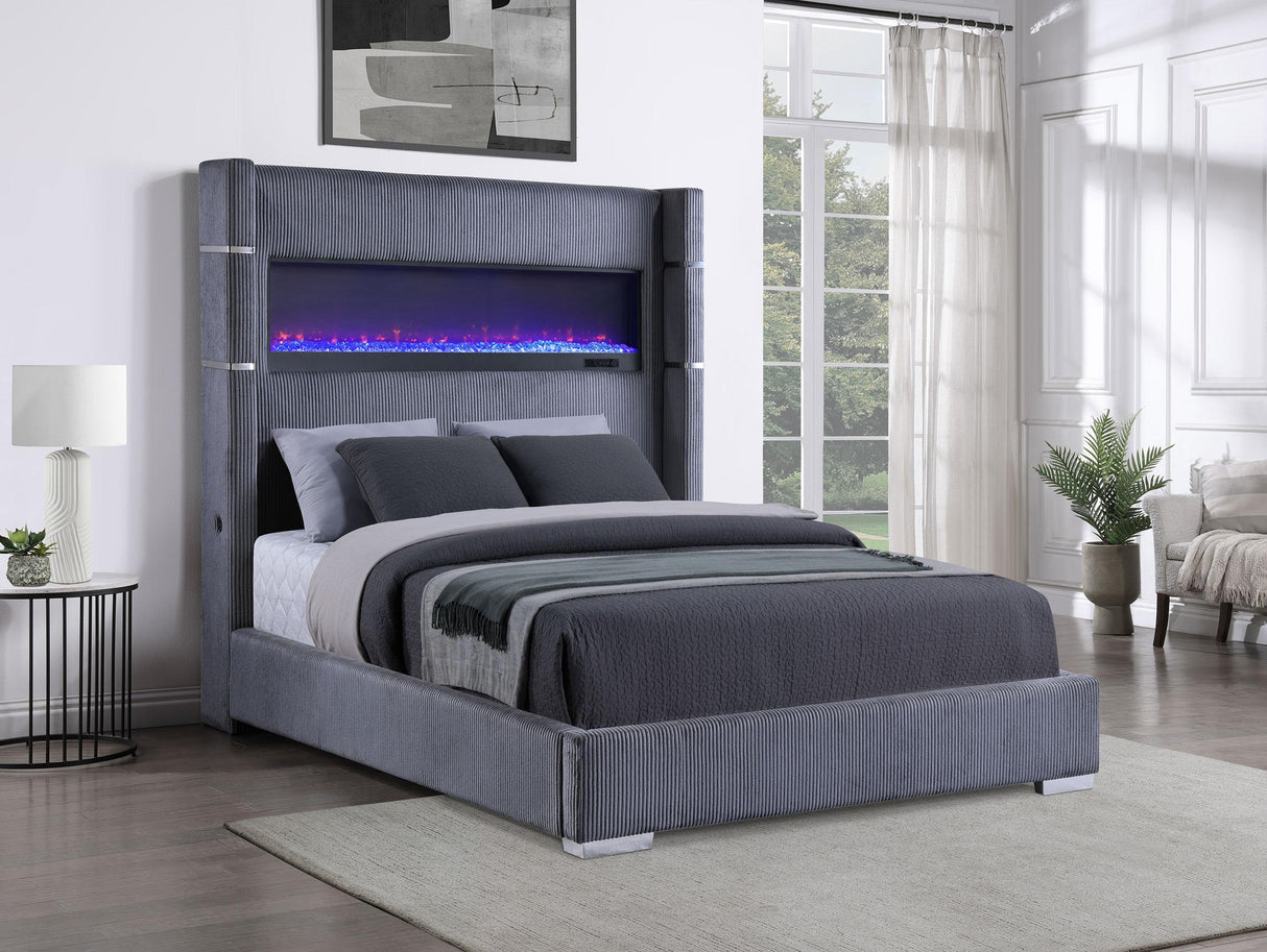 Tisdall Wingback Bed with Flame Visualizer - galleria furniture outlet