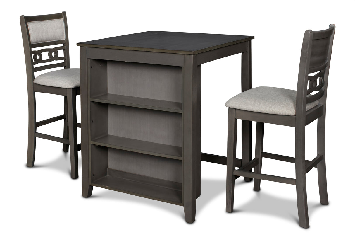 Gia 3 Pc 30" Storage Counter Table & 2 Chairs-Gray