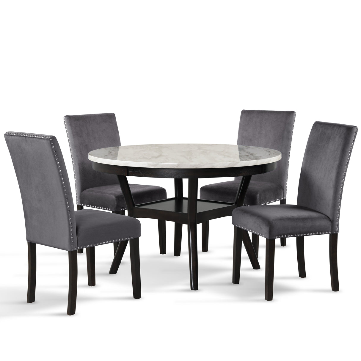 Celeste 48" Round Dining Table-Espresso/Faux Marble