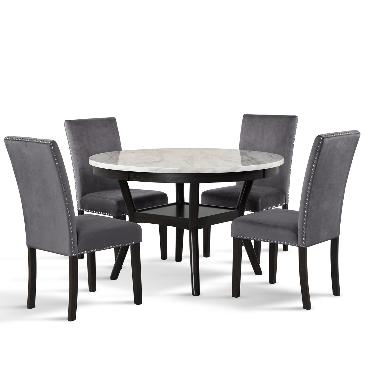 Celeste 48" Round Dining Table-Espresso/Faux Marble