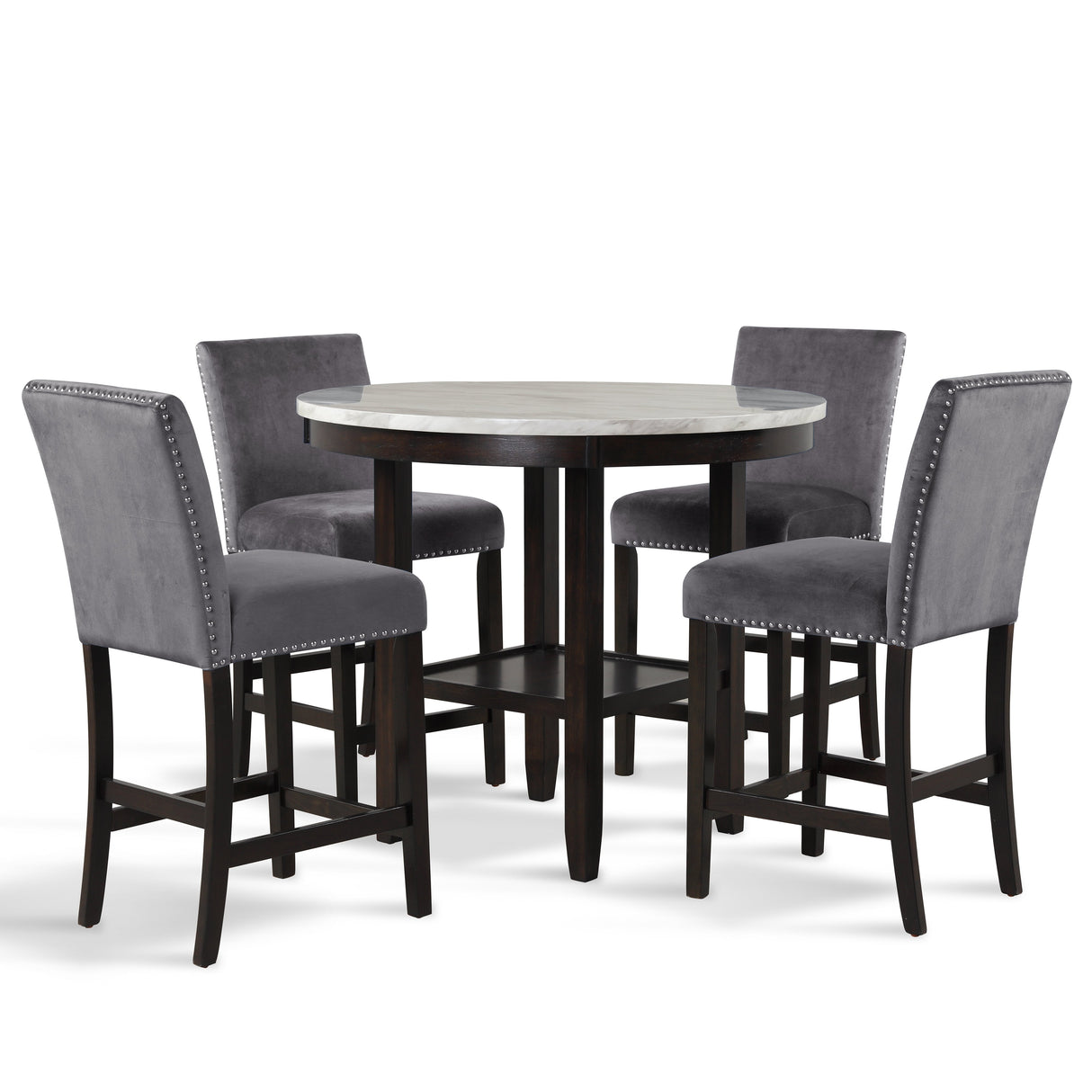 Celeste 42" Round Counter Table-Espresso/Faux Marble