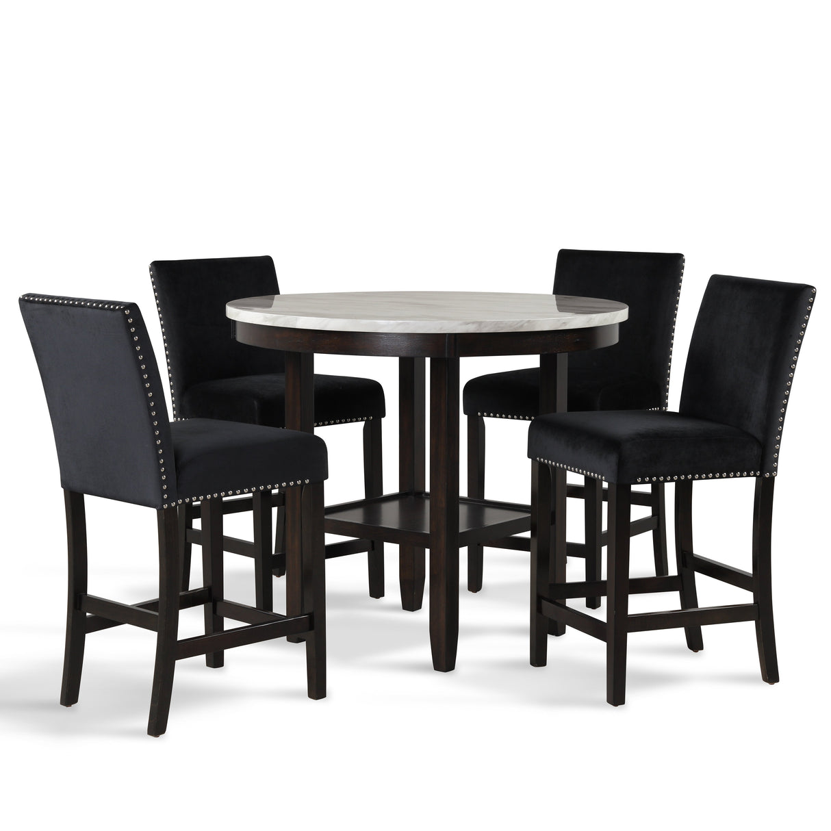 Celeste 42" Round Counter Table-Espresso/Faux Marble