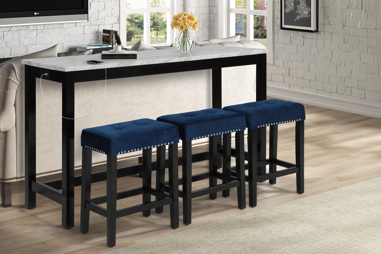 Celeste Theater Bar Table W/ 3 Stools-Blue