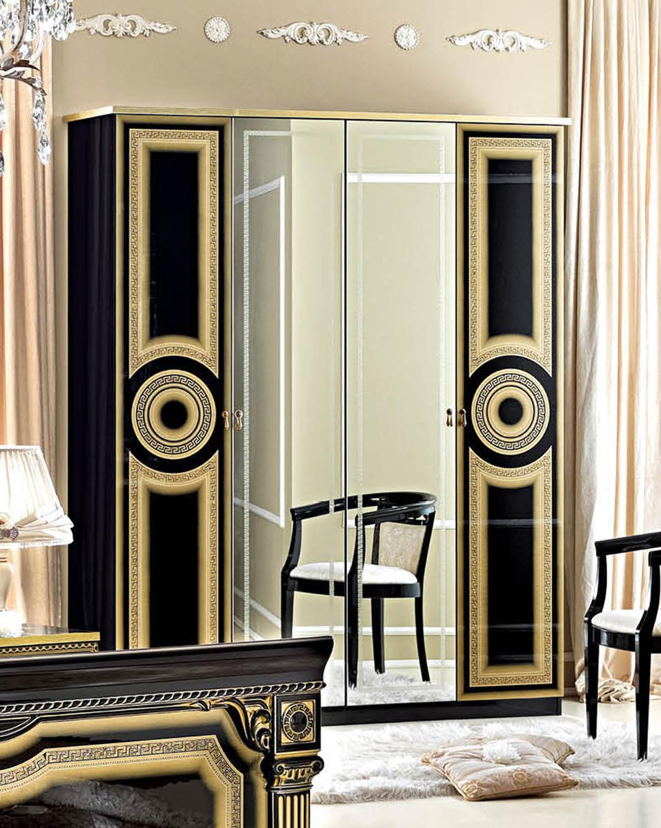 ESF Furniture Aida 4 Door Wardrobe in Black w/ Gold - galleria furniture outlet