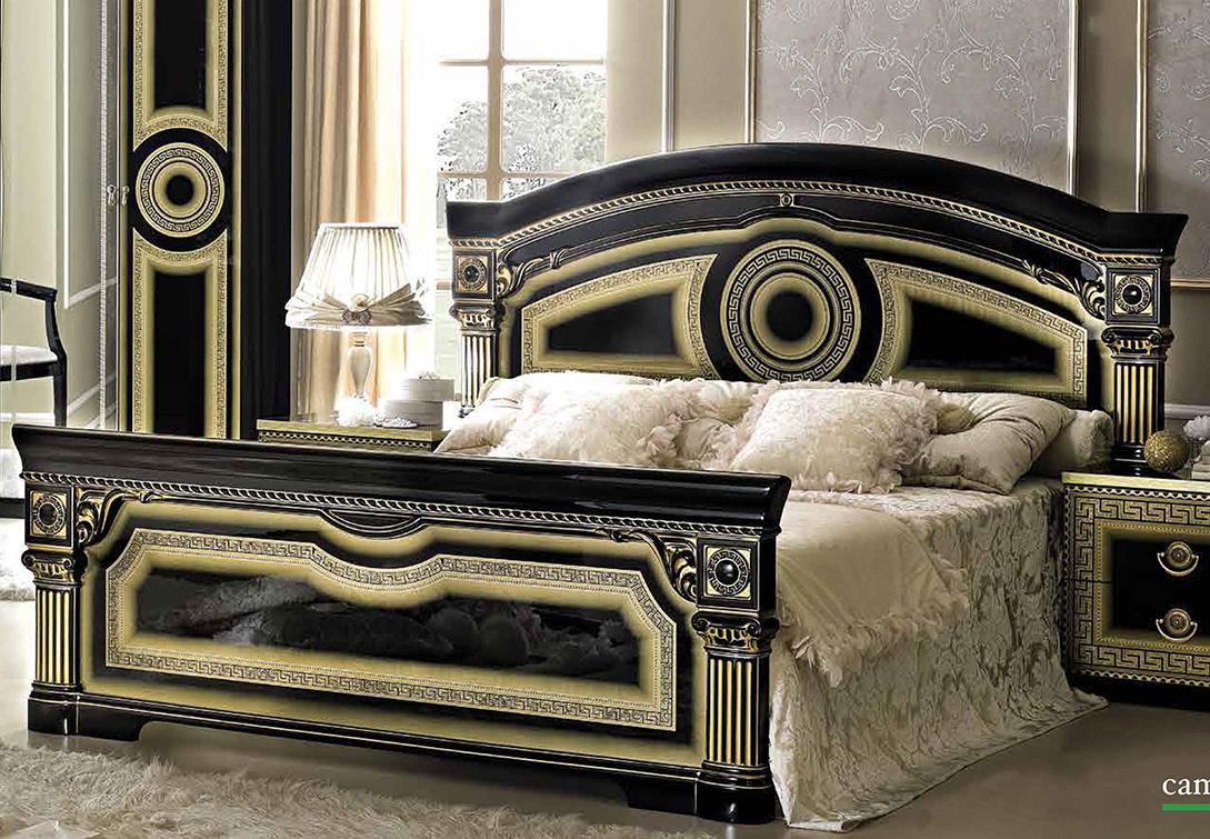 ESF Furniture Aida Queen Panel Bed in Black w/ Gold - galleria furniture outlet