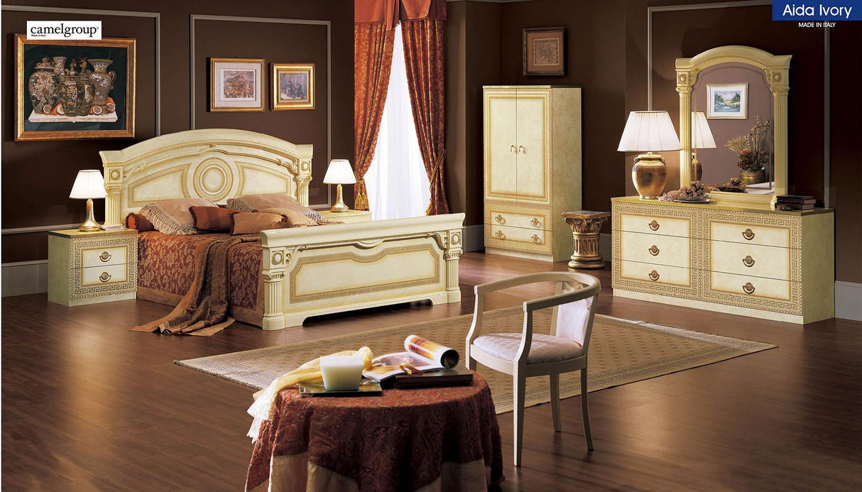 ESF Furniture Aida 2 Drawer Nightstand in Ivory w/ Gold - galleria furniture outlet