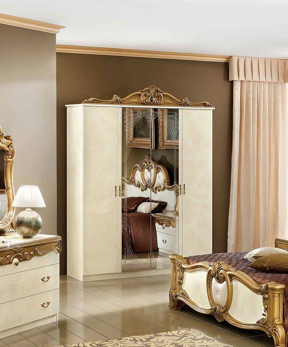 ESF Furniture Barocco 4-Door Wardrobe in Ivory w/ Gold - galleria furniture outlet