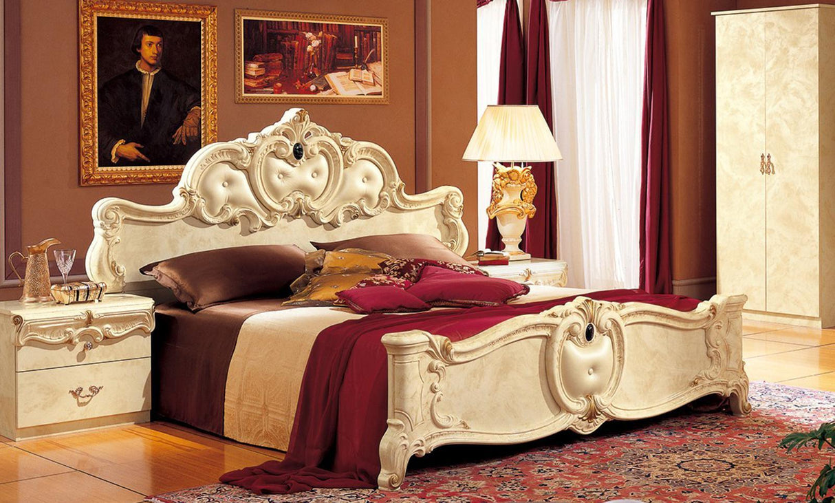 ESF Furniture Barocco King Leather Panel Bed in Ivory - galleria furniture outlet