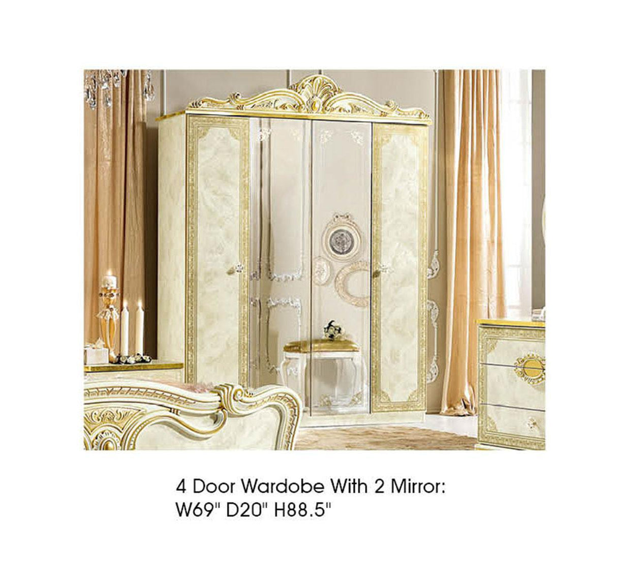 ESF Furniture Leonardo 4 Door Wardrobe in Ivory - galleria furniture outlet