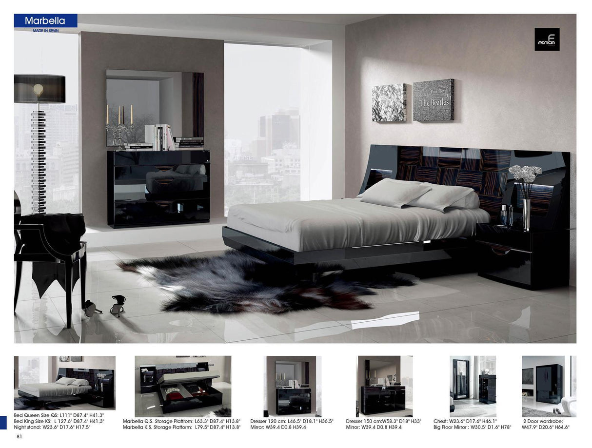 ESF Furniture Marbella Queen Platform Bed in Black - galleria furniture outlet