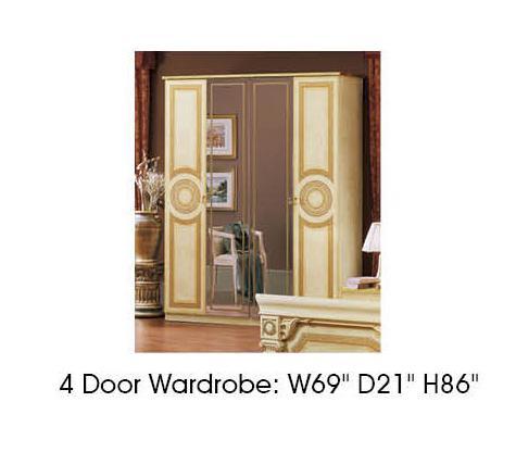 ESF Furniture Aida 4 Door Wardrobe in Ivory w/ Gold - galleria furniture outlet
