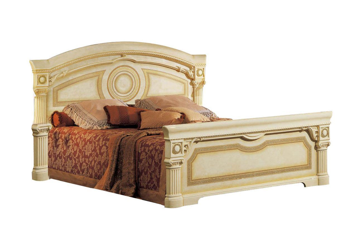 ESF Furniture Aida Queen Panel Bed in Ivory w/ Gold
