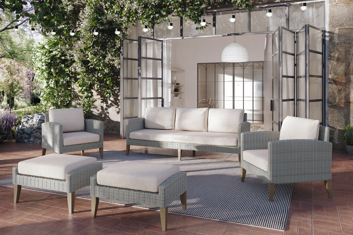 Carezza 5 Pc Set - Sofa, 2 Club Chairs, 2 Stools- Taupe