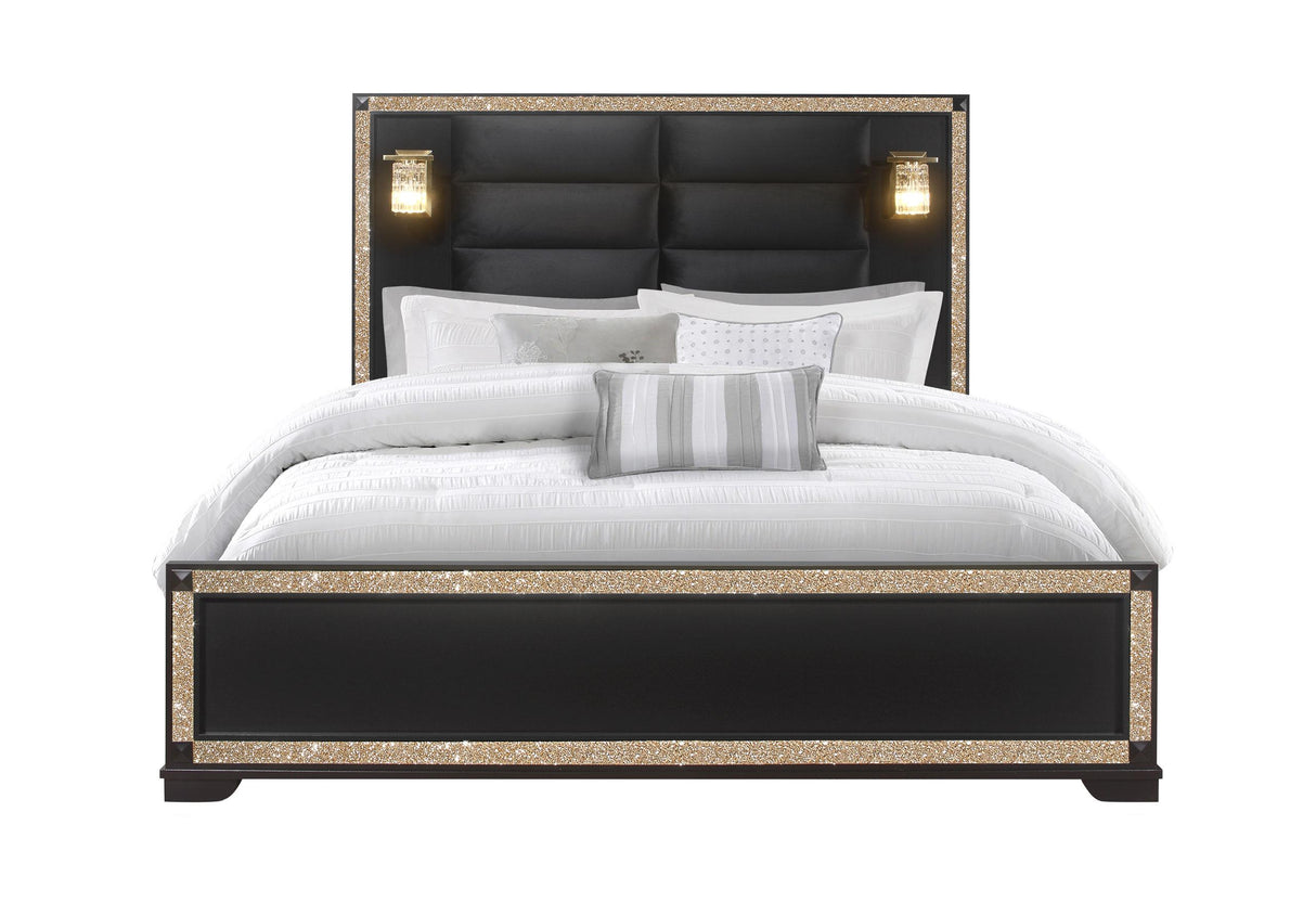 BLAKE BLACK KING BED WITH LAMPS - galleria furniture outlet