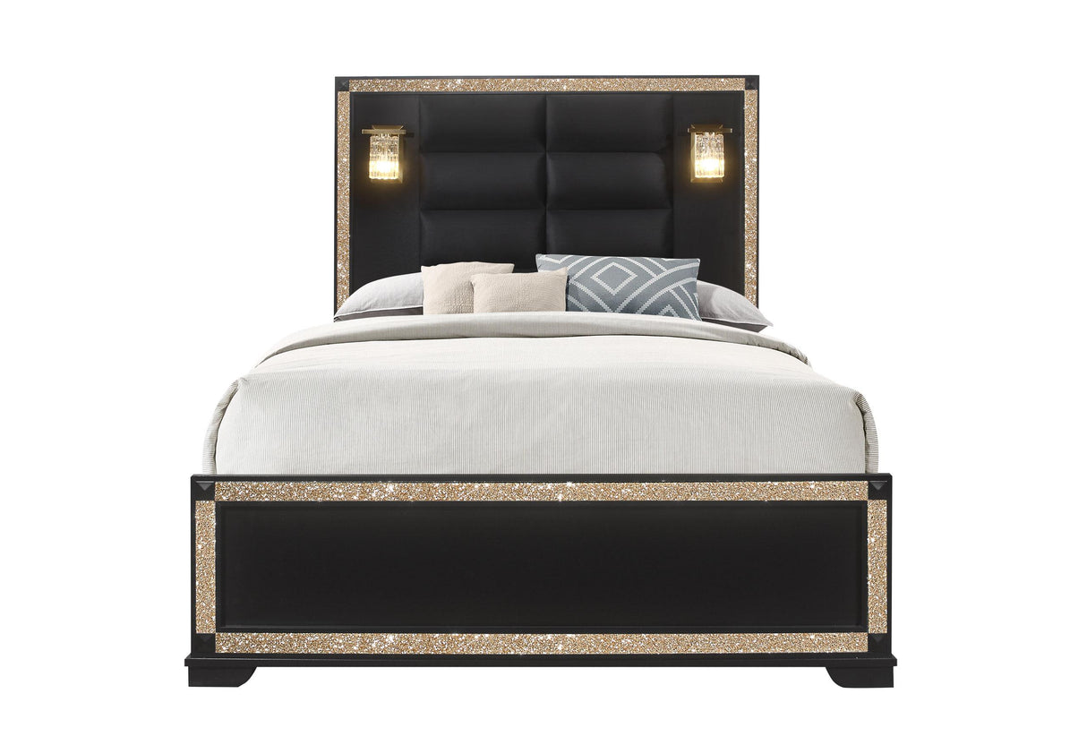 BLAKE BLACK QUEEN BED WITH LAMPS