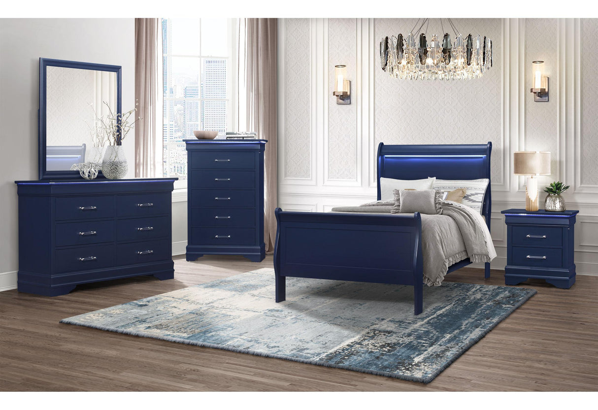 CHARLIE BLUE TWIN BED, DRESSER, MIRROR, & NIGHTSTAND - galleria furniture outlet