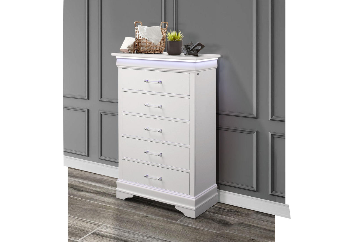 CHARLIE WHITE CHEST WITH LED - galleria furniture outlet