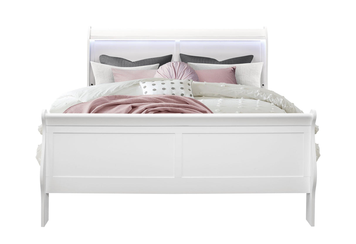 CHARLIE WHITE QUEEN BED WITH LED - galleria furniture outlet