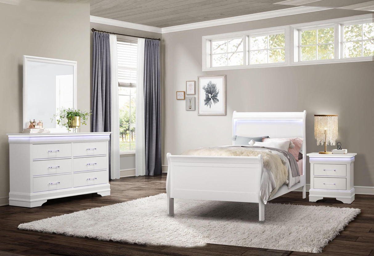 CHARLIE WHITE TWIN BED, DRESSER, MIRROR AND NIGHTSTAND - galleria furniture outlet