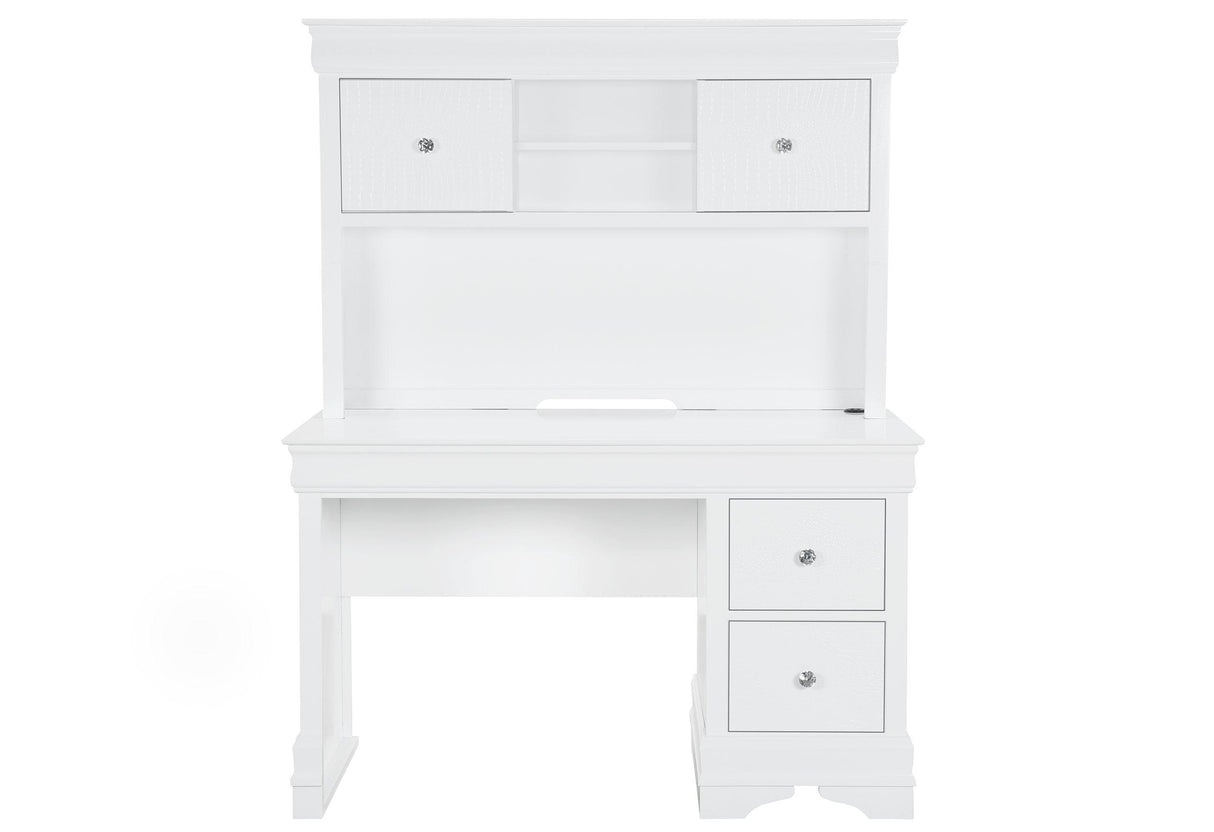 POMPEI METALLIC WHITE DESK WITH HUTCH - galleria furniture outlet