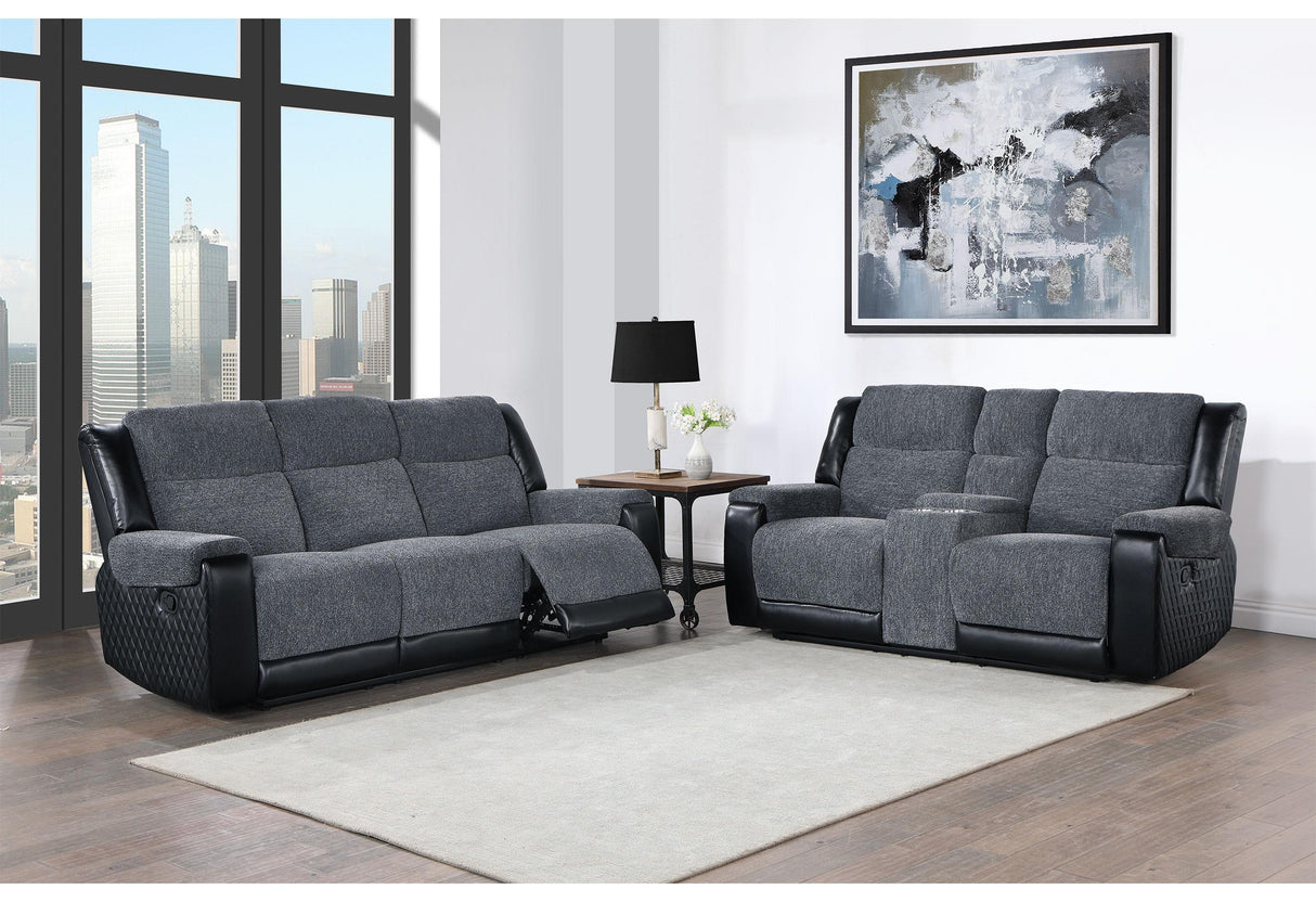 U5914 GREY/BLACK RECLINING SOFA/CONSOLE RECLINING LOVESEAT - galleria furniture outlet
