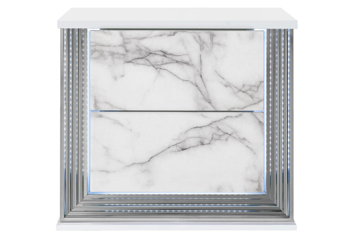 YLIME WHITE MARBLE NIGHTSTAND WITH LED - galleria furniture outlet