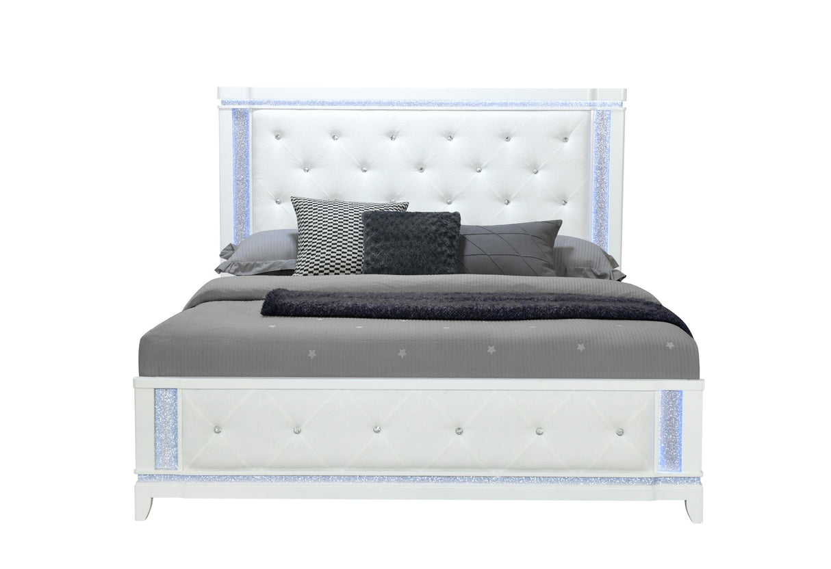 ALINA WHITE KING BED WITH LED - galleria furniture outlet