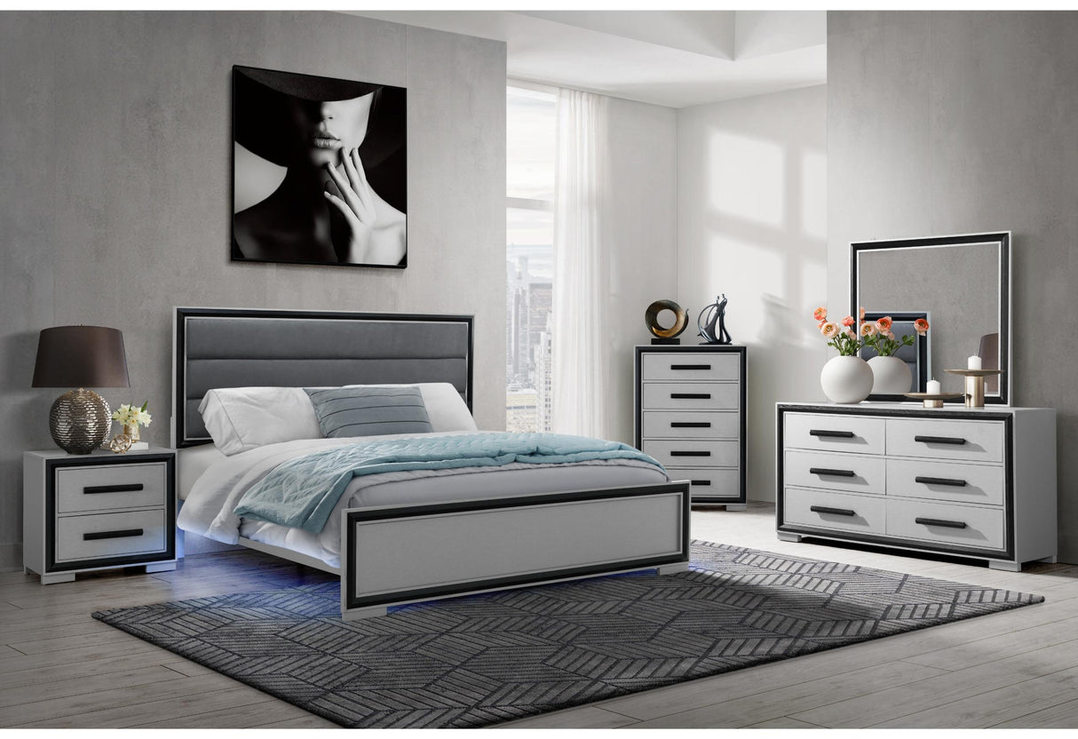 AMELIA GREY BLACK FULL BED GROUP W/LED - galleria furniture outlet