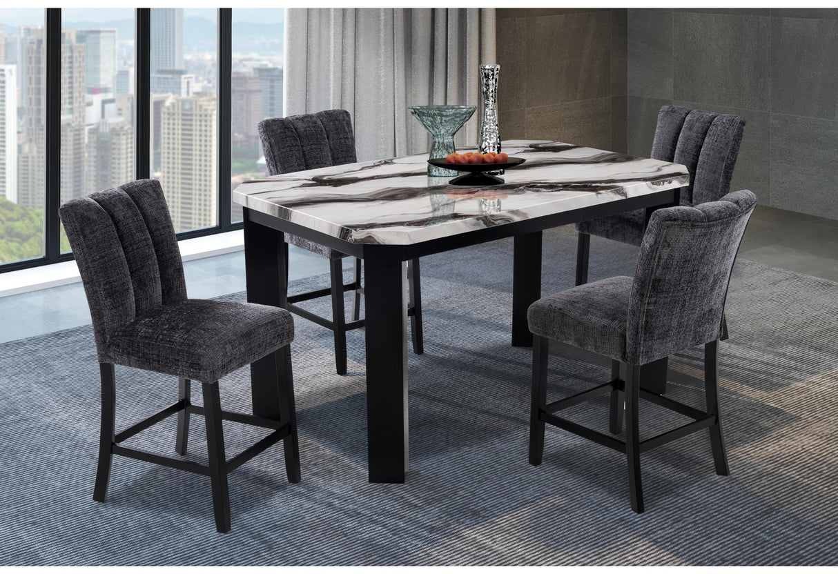 D06 BAR TABLE AND 4 D06 DARK GREY BAR STOOLS - galleria furniture outlet