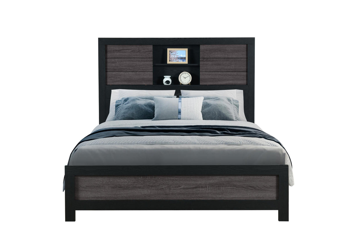 LISBON GREY/BLACK BOOKCASE QUEEN BED - galleria furniture outlet