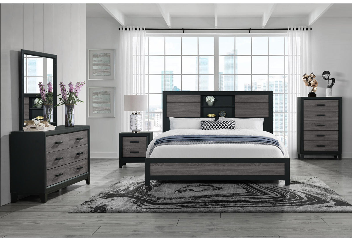 LISBON GREY/BLACK BOOKCASE QUEEN BED GROUP - galleria furniture outlet