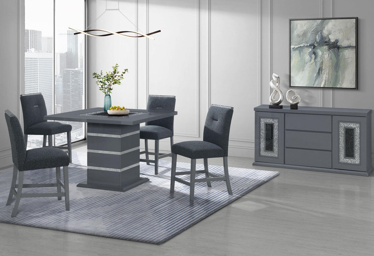 MONACO DARK GREY BAR TABLE AND 4 MONACO DARK GREY BAR STOOLS - galleria furniture outlet