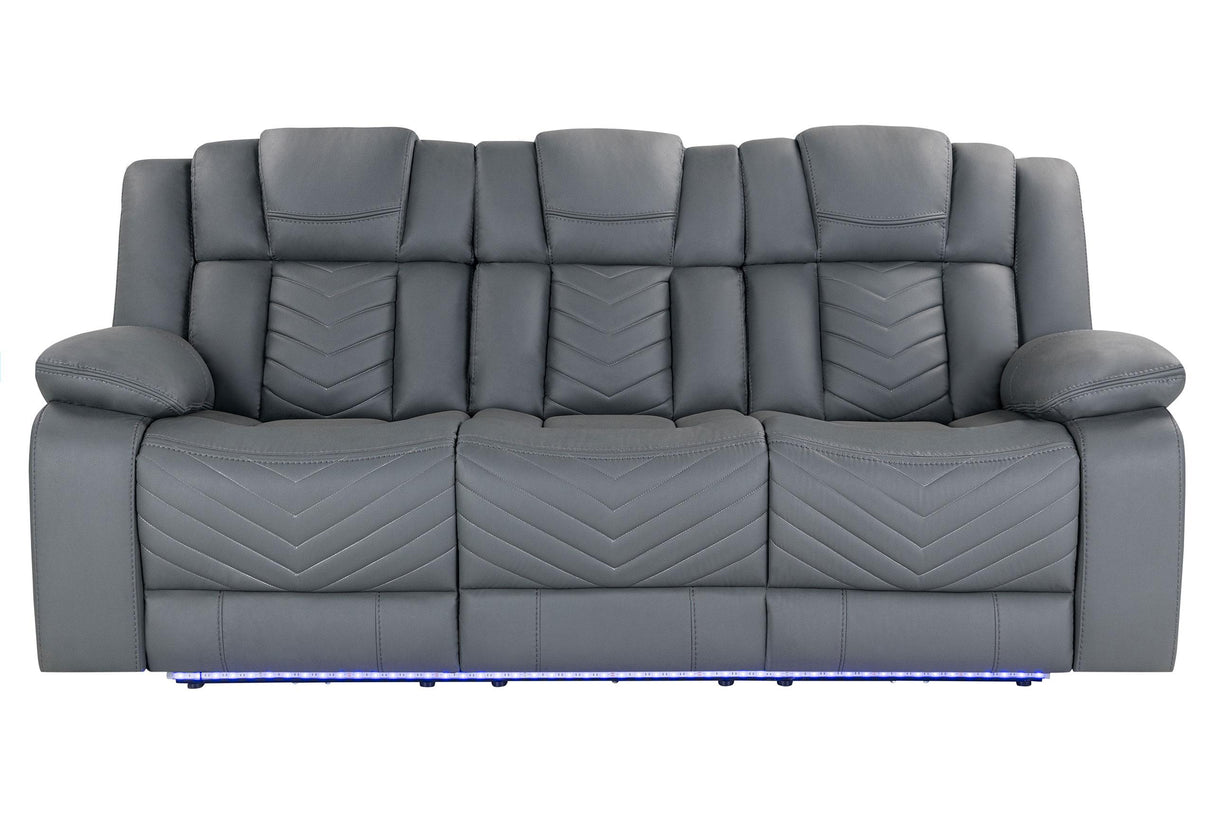 U7068 GREY 10 POWER RECLINING SOFA WITH DDT, WC AND LED - galleria furniture outlet