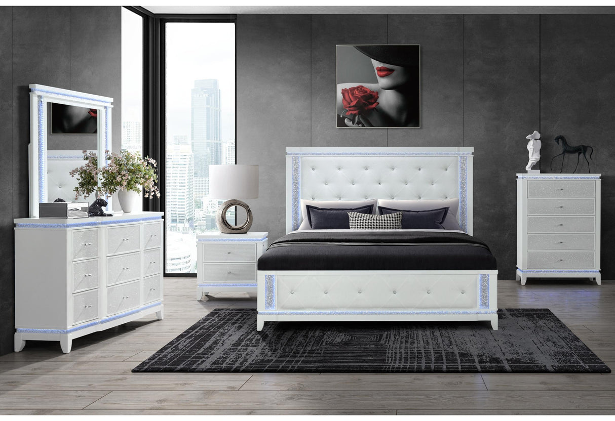 ALINA WHITE KING BED GROUP WITH LED - galleria furniture outlet