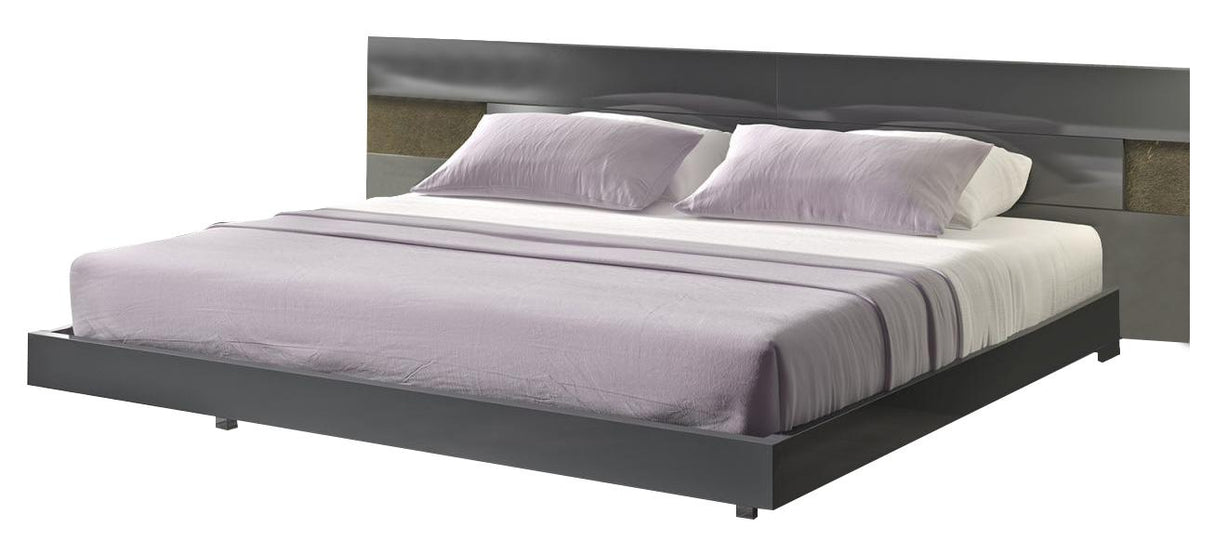 J&M Braga Queen Platform Bed in Grey Lacquer