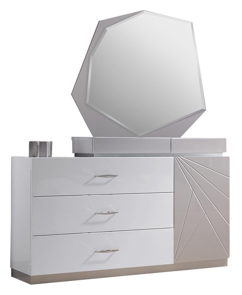 J&M Florence Dresser and Mirror in White and Taupe