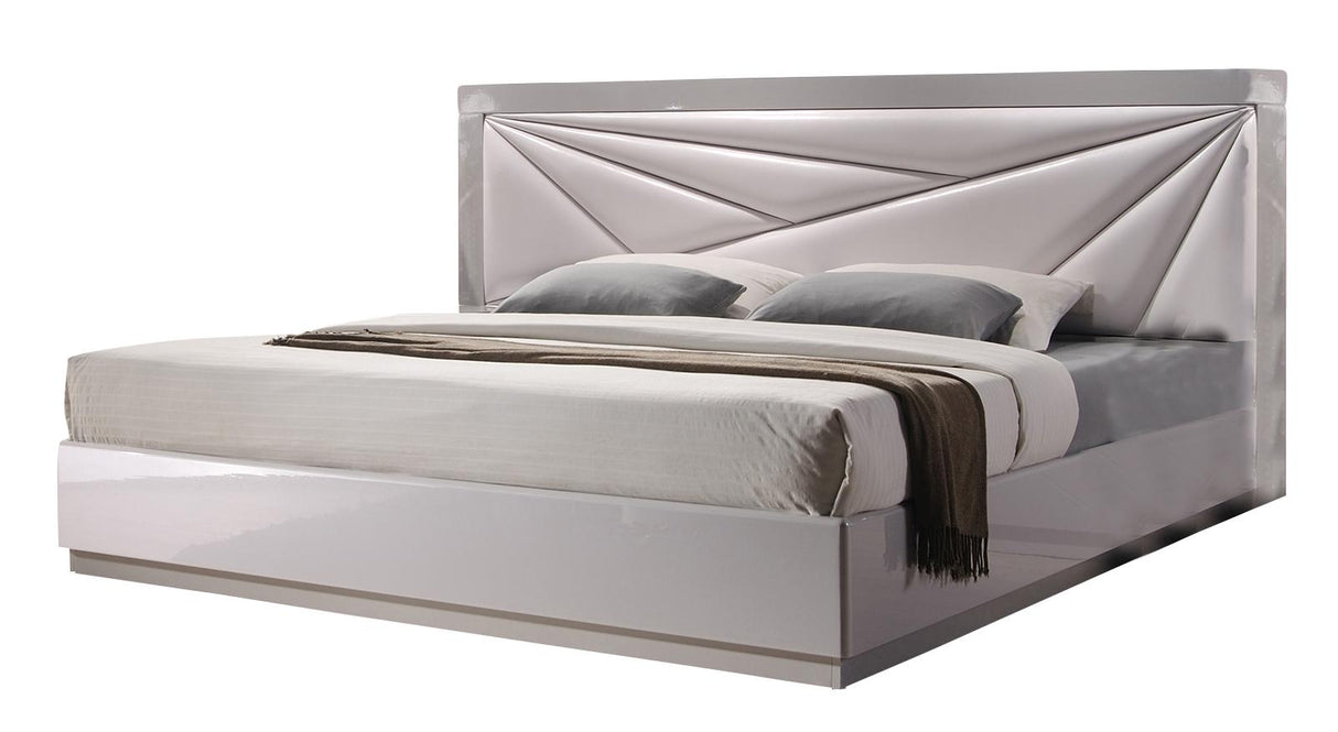 J&M Florence King Platform Bed in White and Taupe