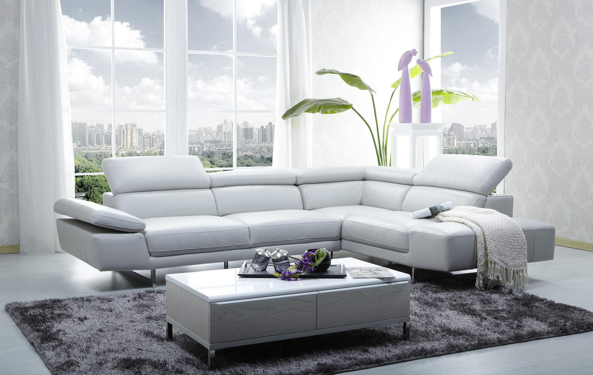 J&M Furniture 1717 Premium Leather Sectional RAF in White - galleria furniture outlet