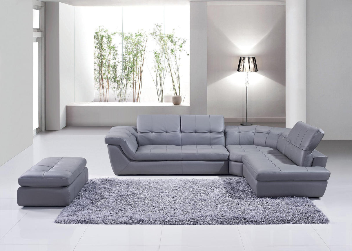 J&M Furniture 397 Italian Leather Sectional RAF Chaise in Grey