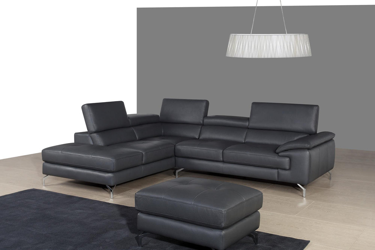J&M Furniture A973 Italian Leather Left Facing Chaise in Grey