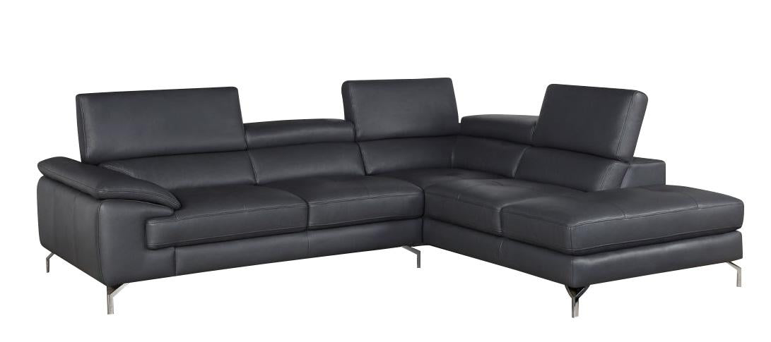 J&M Furniture A973 Italian Leather Right Facing Chaise in Grey