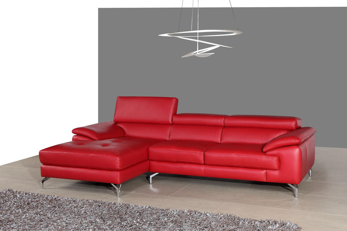 J&M Furniture A973B Italian Leather Mini Sectional LAF in Red - galleria furniture outlet