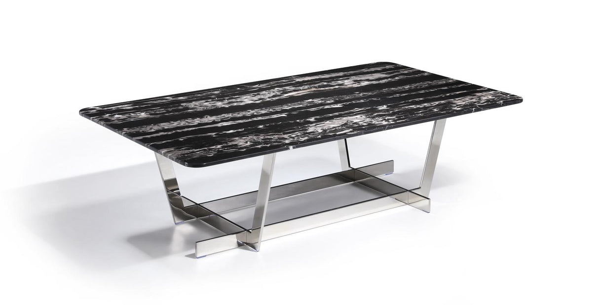 J&M Furniture Carrara Marble Coffee Table in Marble Black and Silver