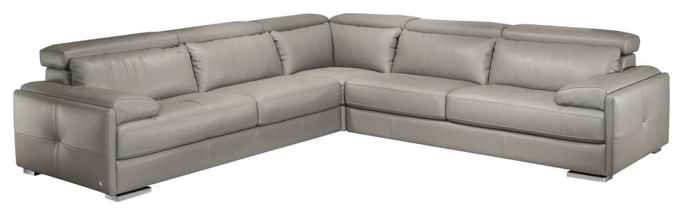 J&M Furniture Gary Italian Leather Sectional in Ash Gray