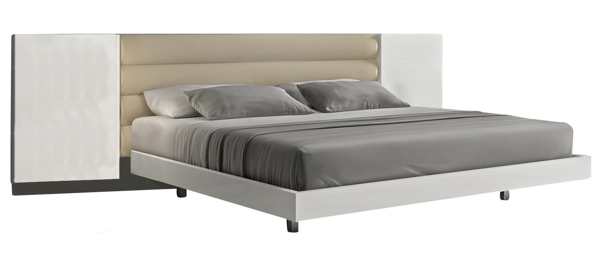 J&M Furniture Lisbon Queen Premium Bed in White/Beige/Walnut - galleria furniture outlet