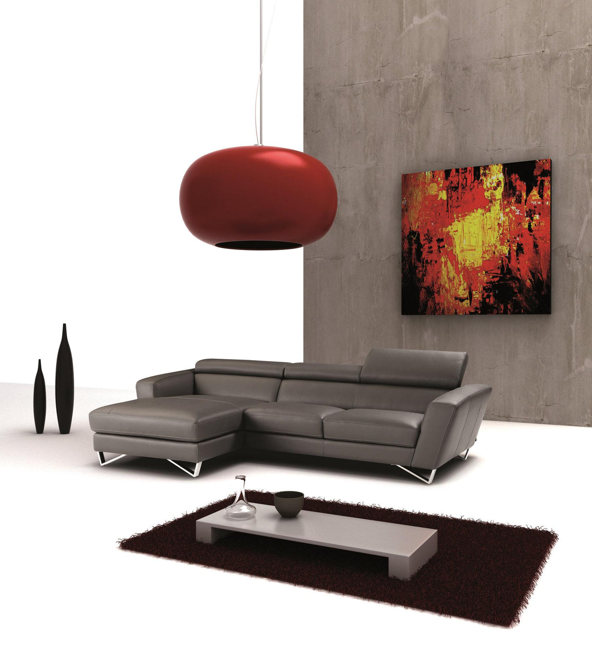 J&M Furniture Sparta Italian Leather Mini Sectional LAF Chaise in Gray