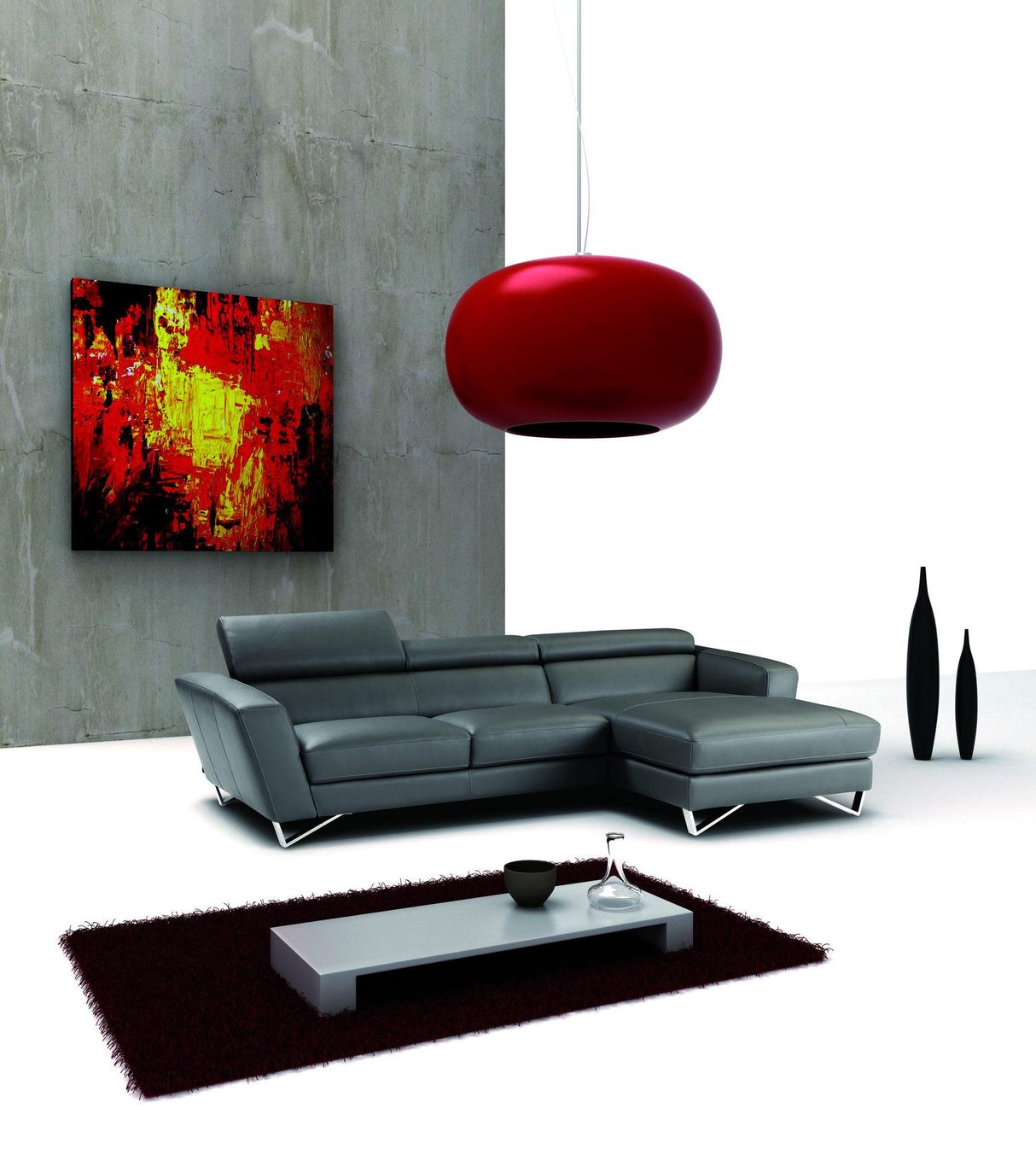 J&M Furniture Sparta Italian Leather Sectional RAF Chaise in Gray