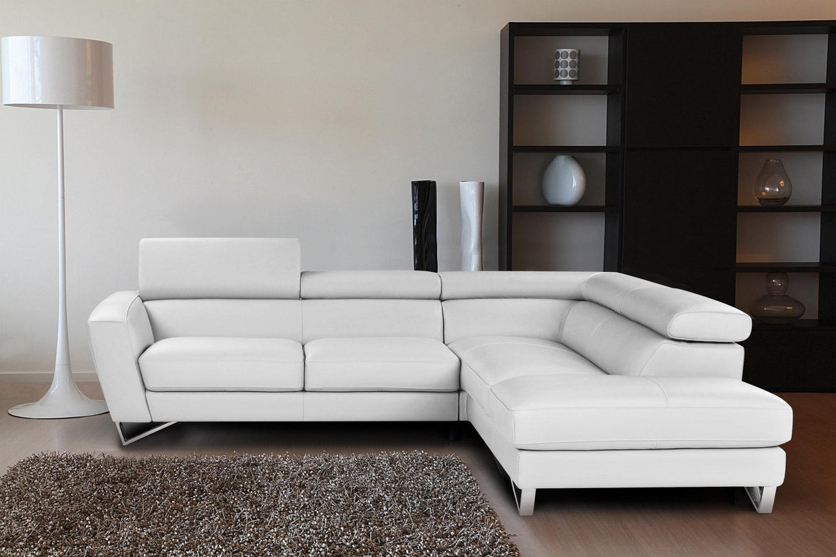 J&M Furniture Sparta Italian Leather Sectional RAF Chaise in White