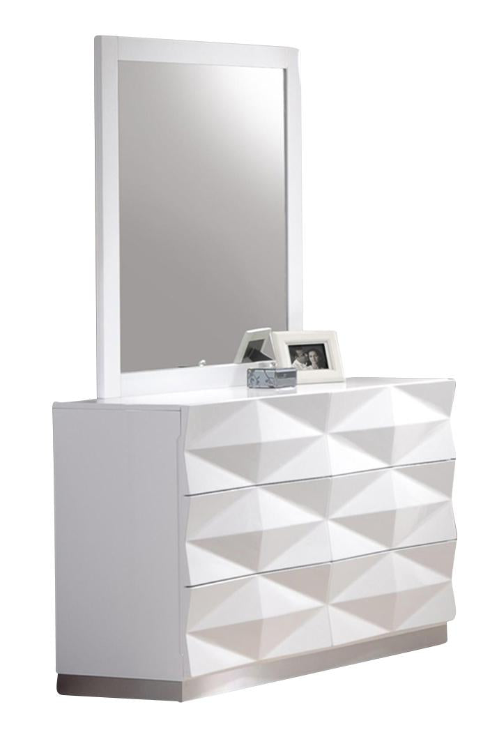 J&M Furniture Verona Dresser and Mirror in White Lacquer